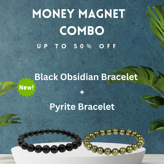 Money Magnet Combo: Black Obsidian and Pyrite Bracelets for Wealth and Positive Energy