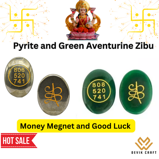 "Green Aventurine Tumble with Pyrite Zibu Symbol - Prosperity, Abundance, and Money Attraction Crystal"