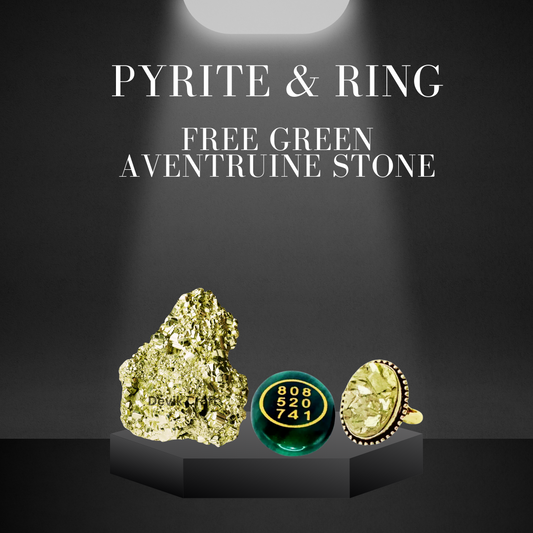 Pyrite Stone Adjustable Ring with Free Green Aventurine Stone - Manifest Your Style and Luck!