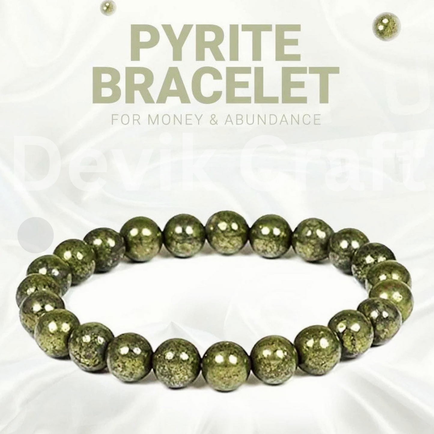 Original Golden Pyrite Crystal Raw Stone , Bracelet 8 mm & Free Green Aventurine Stone