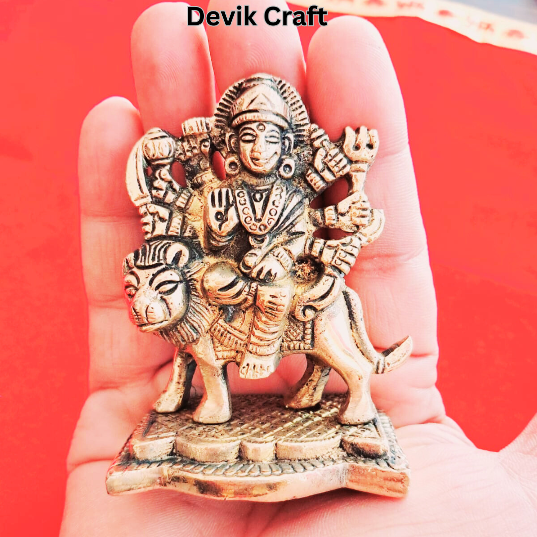 Goddess Durga Maa Brass Statue - Sacred Home Decor, Spiritual Gift, Divine Golden Idol