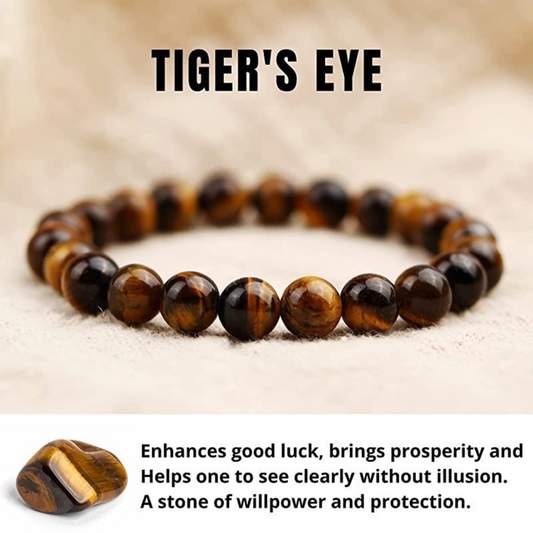 AAA Genuine Tiger Eye Bracelet, Natural Yellow Brown Tiger's eye, Protection Willpower, Confidence, Motivation