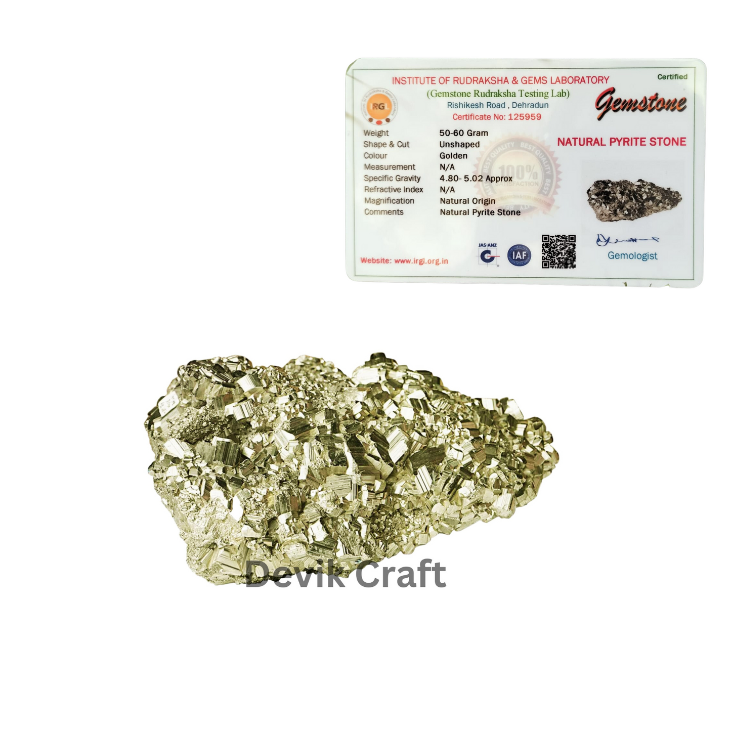 Pyrite Stone - Enhance Wealth and Business Luck, Vastu-Approved Original Stone with Leb Tested Certificate