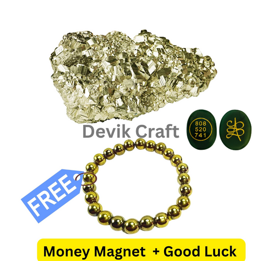 Original Golden Pyrite Crystal Raw Stone , Bracelet 8 mm & Free Green Aventurine Stone