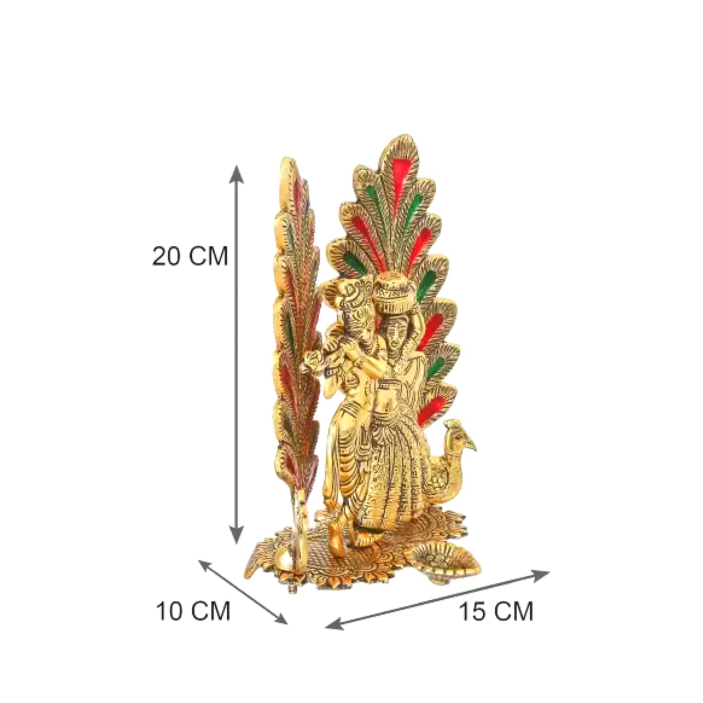 Radha Krishna Idol Statue with Diya Peacock Design